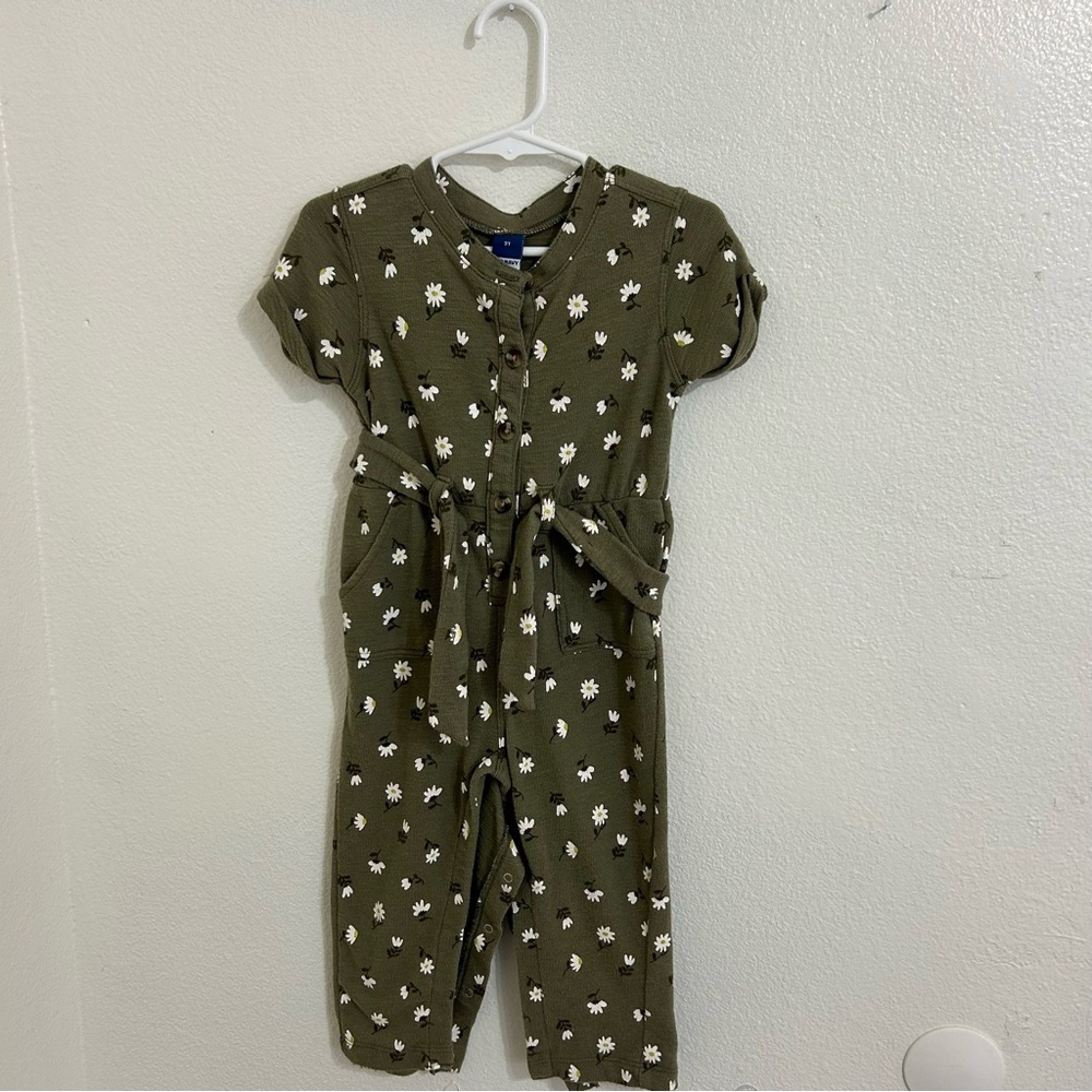 Old Navy Toddler Girl Floral Jumpsuit Size 2T Olive Green